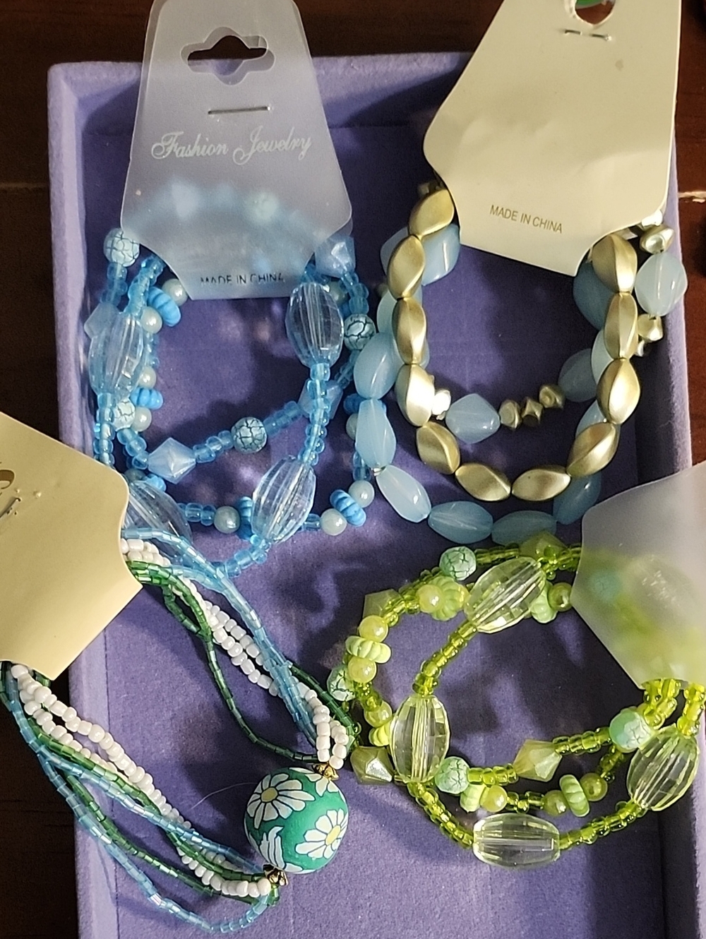 Fashion Jewelry Blue and Lime Green Multi-Strand Beaded Bracelet Set